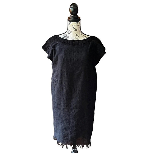 Pepin Grace Black Shift Dress Women’s Fringed Wool Lined Minimalist LBD Grunge 4 - Picture 2 of 10